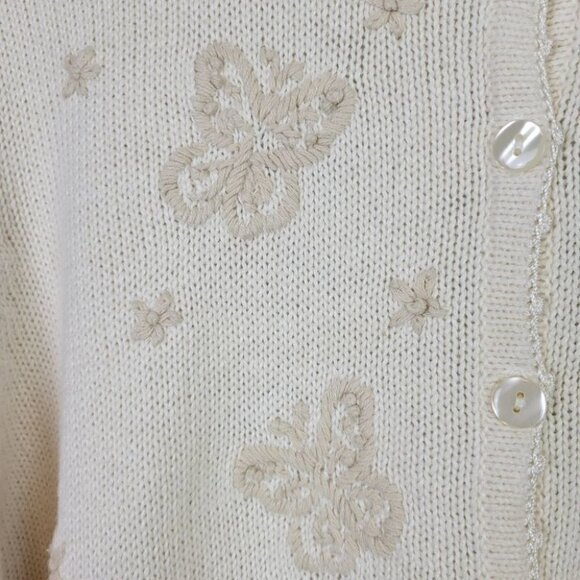 EMBROIDERED Grandma Knit Cardigan Floral Butterfly L Haband Vintage - Picture 5 of 16